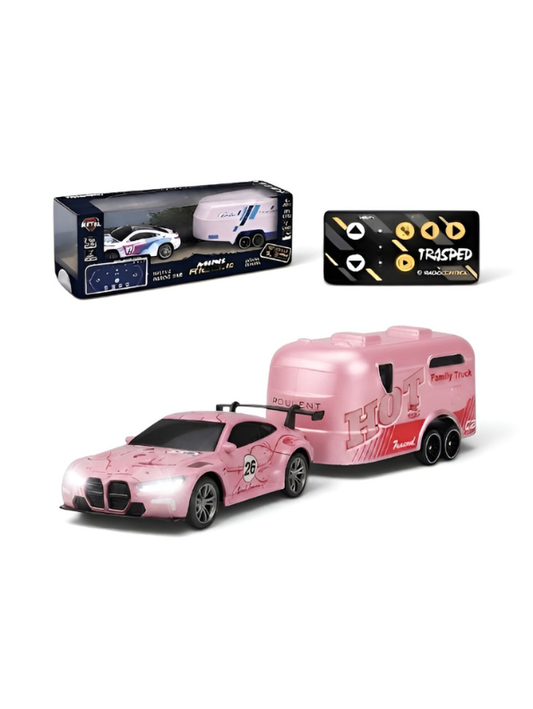 BMW M4 GT3 RC Drift & Racing Car with Trailer & Acrylic Display Box Pink (2.4GHz) MD570