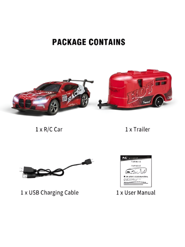BMW M4 GT3 RC Drift & Racing Car with Trailer & Acrylic Display Box Red (2.4GHz) MD570