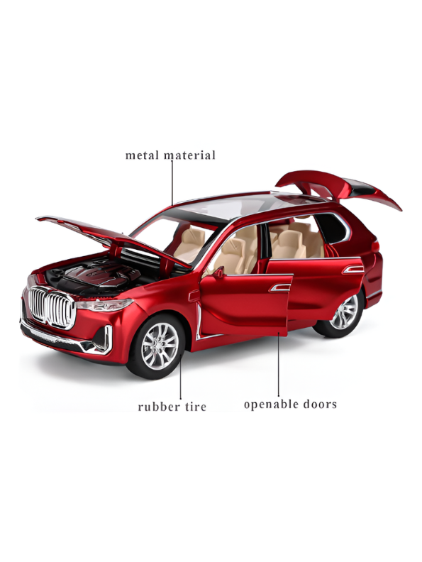 BMW X7 Alloy Diecast Model Car 1:24 Scale | Red Pull Back Toy Car with Sound, Light & Spray Effect | Metal Toy TV5279