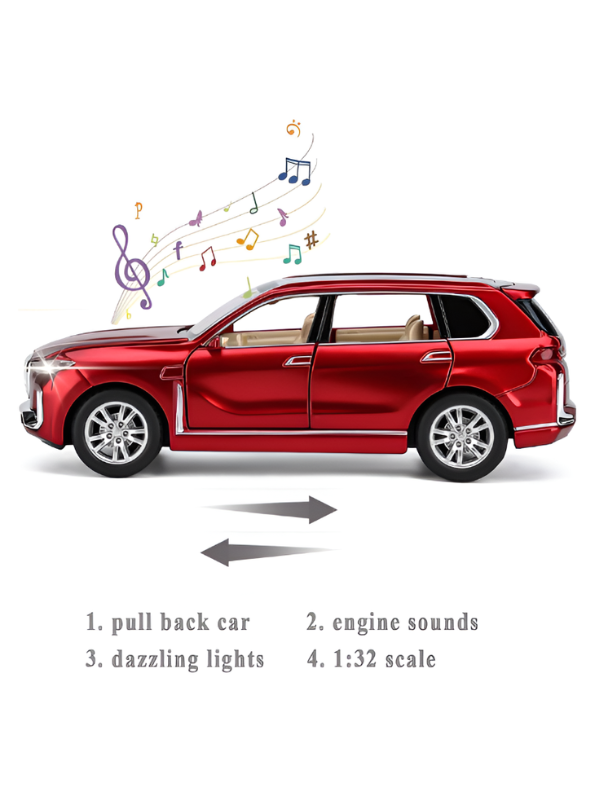 BMW X7 Alloy Diecast Model Car 1:24 Scale | Red Pull Back Toy Car with Sound, Light & Spray Effect | Metal Toy TV5279