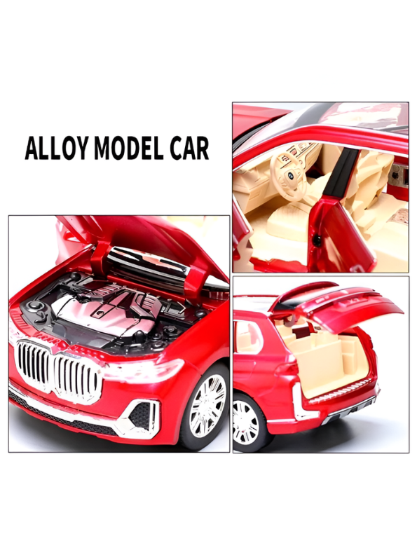 BMW X7 Alloy Diecast Model Car 1:24 Scale | Red Pull Back Toy Car with Sound, Light & Spray Effect | Metal Toy TV5279