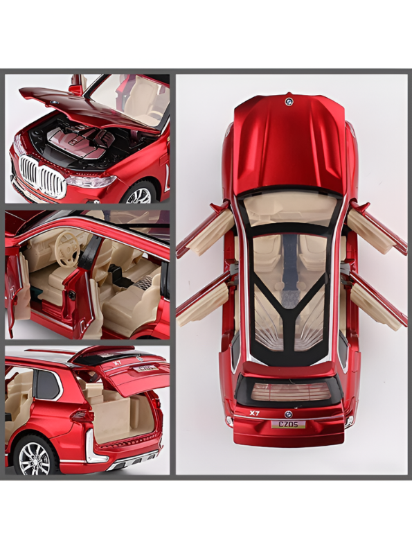 BMW X7 Alloy Diecast Model Car 1:24 Scale | Red Pull Back Toy Car with Sound, Light & Spray Effect | Metal Toy TV5279