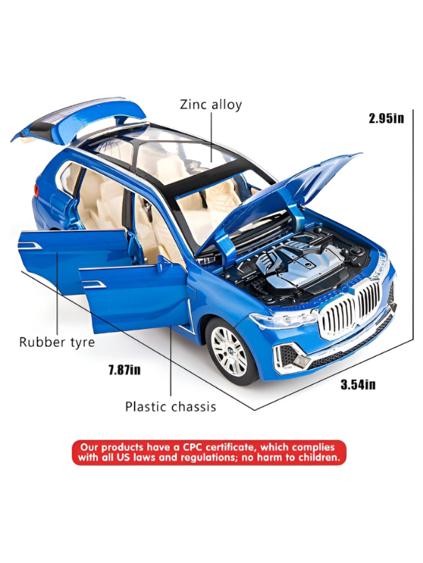BMW X7 Alloy Diecast Model Car 1:24 Scale | Blue Pull Back Toy Car with Sound, Light & Spray Effect | Metal Toy TV5279