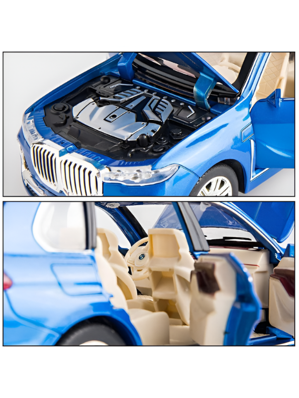 BMW X7 Alloy Diecast Model Car 1:24 Scale | Blue Pull Back Toy Car with Sound, Light & Spray Effect | Metal Toy TV5279