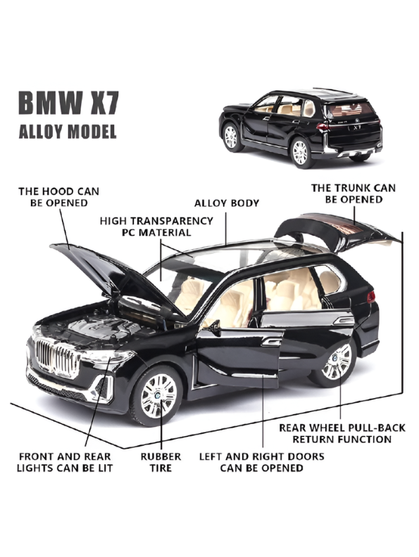 BMW X7 Alloy Diecast Model Car 1:24 Scale | Pull Back Toy Car with Sound, Light & Spray Effect | Metal Toy TV5279