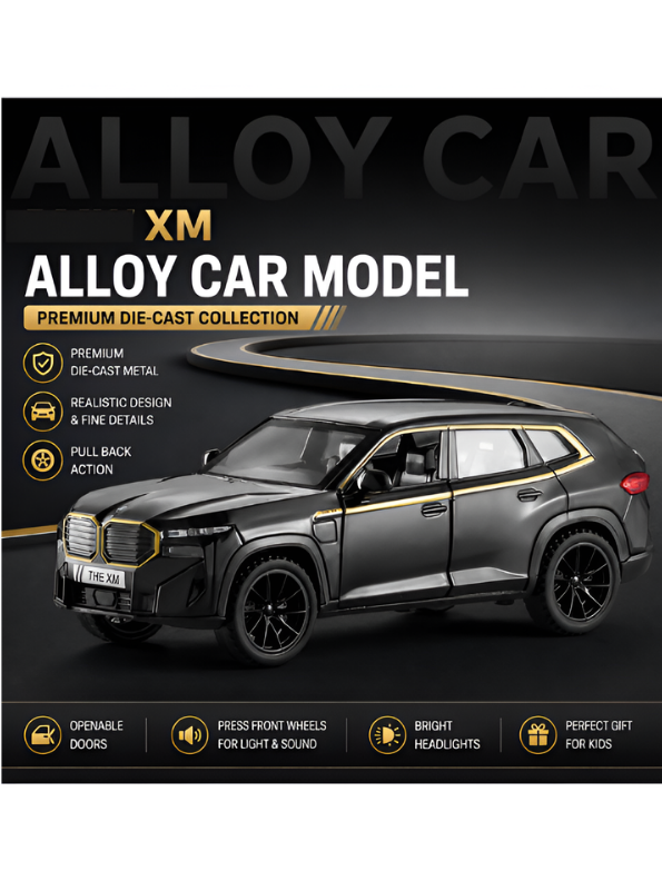 BMW XM Diecast Metal Toy Car Model 1:32 Scale Black Alloy Model Car with Acrylic Display Box MD27