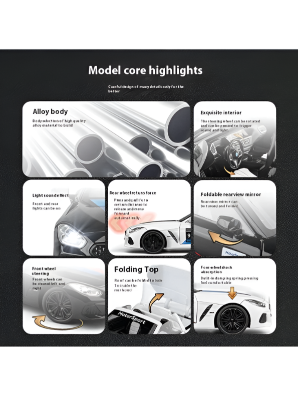 BMW Z4 Diecast Alloy Model Car 1:24 Scale Collectible Vehicle – Premium Metal Car Model MD599
