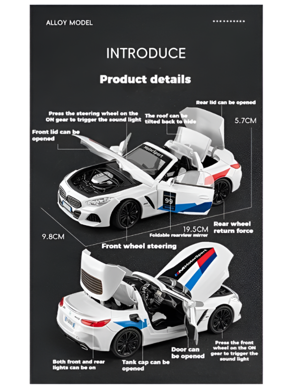 BMW Z4 Diecast Alloy Model Car 1:24 Scale Collectible Vehicle – Premium Metal Car Model MD599
