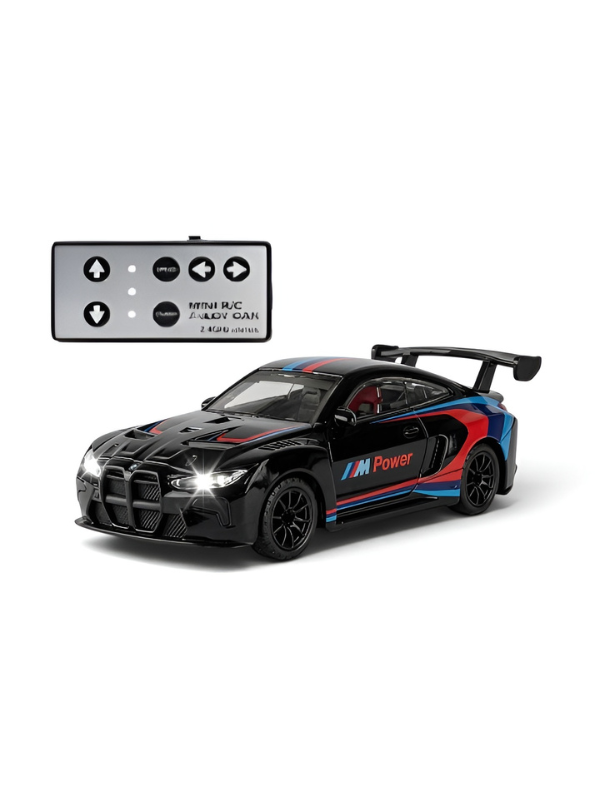 BMW M4 GT3 RC Drift Car - Black 1:64 Scale Mini Alloy Remote Control with Acrylic Display Box MD585