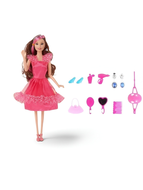 Babbies Glam Bike Fashion Doll Playset with Pink Bicycle, Stylish Outfit & Beauty Accessories for Kids (Ages 3+) LMI7951