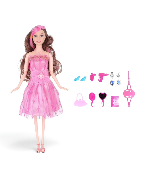 Babbies Glam Bike Fashion Doll Playset with Pink Bicycle, Stylish Outfit & Beauty Accessories for Kids (Ages 3+) LMI7951