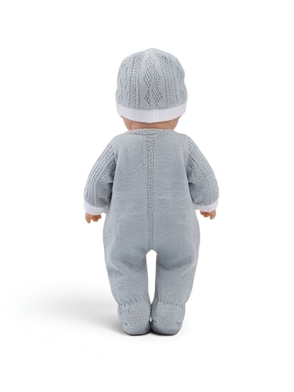 Soft Vinyl Infant Toy with Grey Knit Outfit and Lace Trim LMI13287.