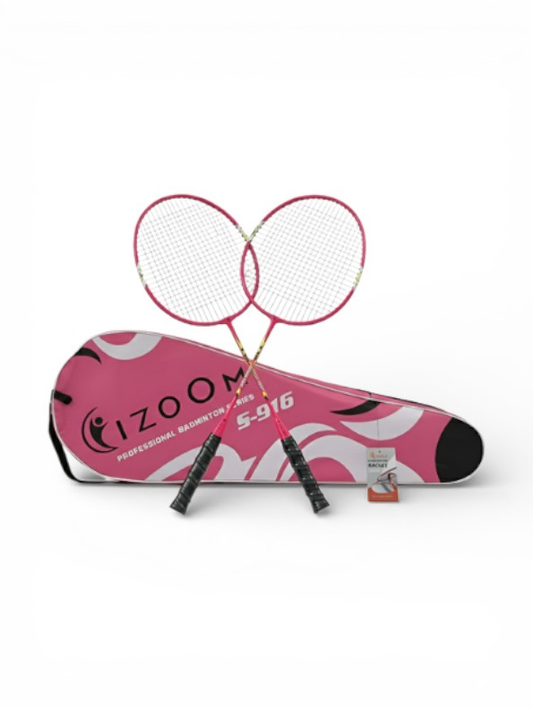 Professional Badminton Racket Set - Izoom S-916 Series Pink Racquets with Premium Strings and Carrying Bag LMI1317