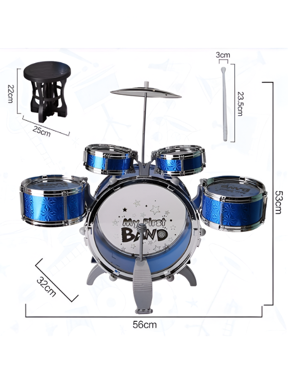 Band Kids Drum Set Toy - 5-Piece Musical Instrument Kit for Toddlers & Children - Blue TV1103