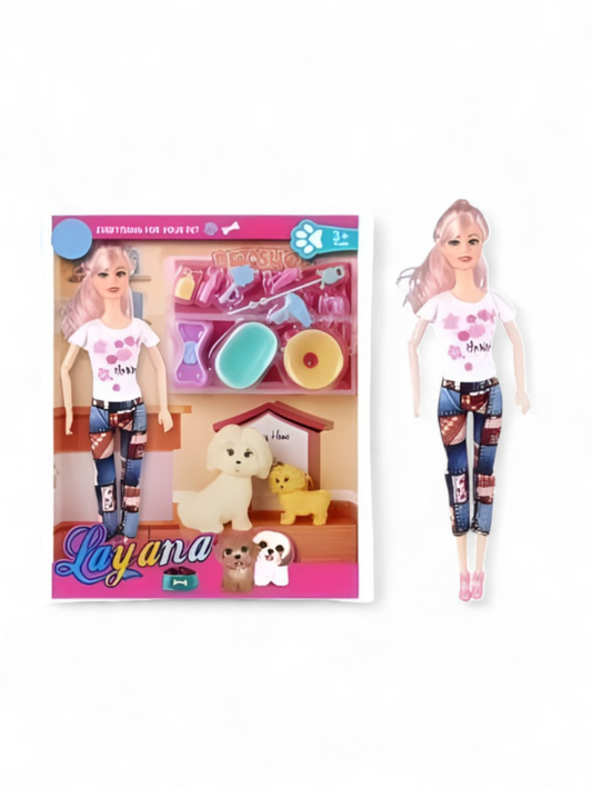 Barbie Doll House Playset with Dogs | Barbie Inspired Petsito Doll with 2 Puppies & Grooming Accessories | Fun Girl Toy Gift LMI12737.