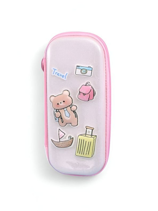 Bearvoy – Bear Travel Theme Pouch for Kids | Single Chain Adventure Pencil Case | Cute & Durable Stationery Bag NOV3759.