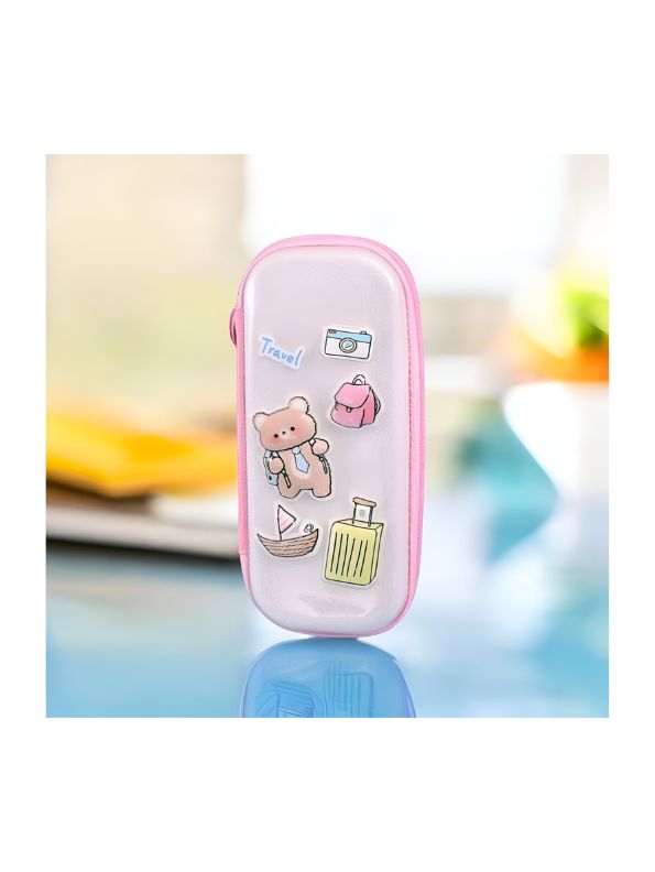 Bearvoy – Bear Travel Theme Pouch for Kids | Single Chain Adventure Pencil Case | Cute & Durable Stationery Bag NOV3759.