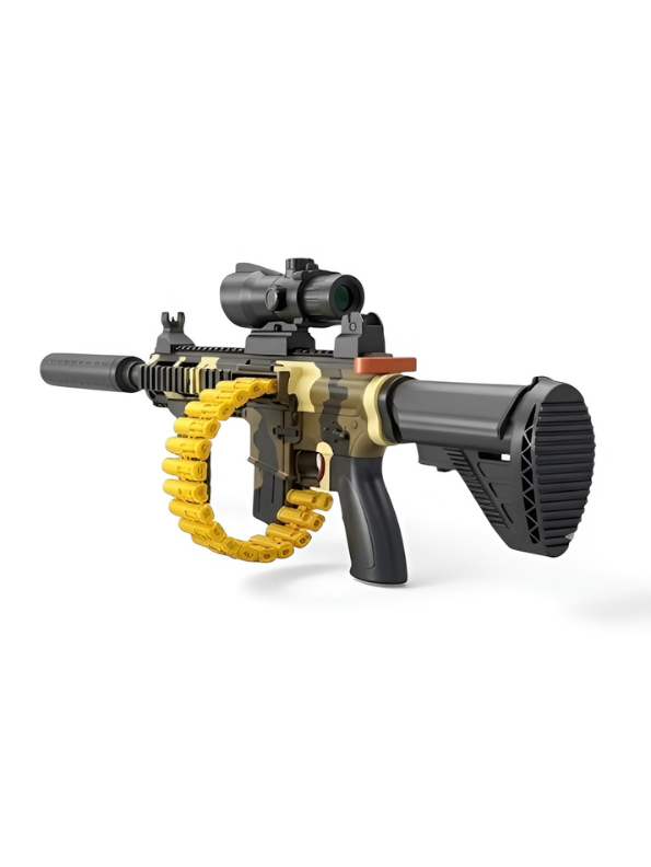 Belt-Fed Toy Rifle with Ejecting Shells – Camo M4 Style Blaster TV1704.