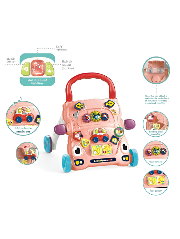 Bibi-Inn Baby Walker Activity Center – Adjustable Weight Anti-Slip Toddler Walker with Detachable Toy Car and Musical Gear Roller TV7091
