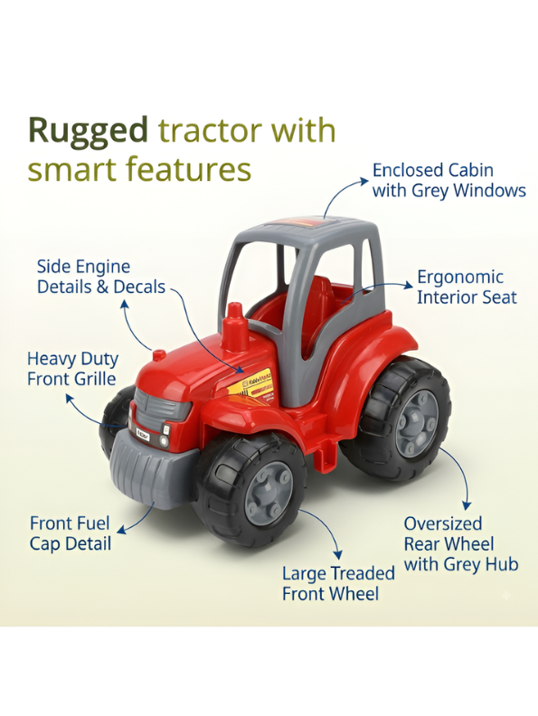 Big Red Farm Tractor Vehicle Toy – Durable Plastic Construction Truck for Kids