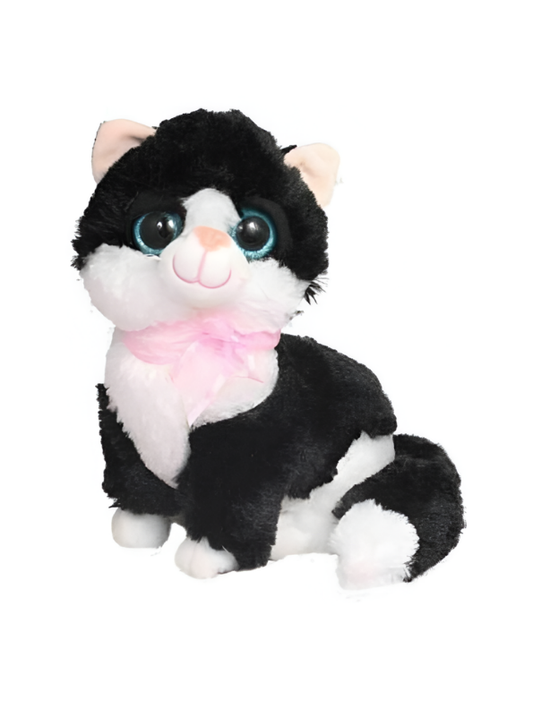 Black & White Tuxedo Cat Plush Toy – 20 cm Soft Sitting Kitten Stuffed Animal ST15636.
