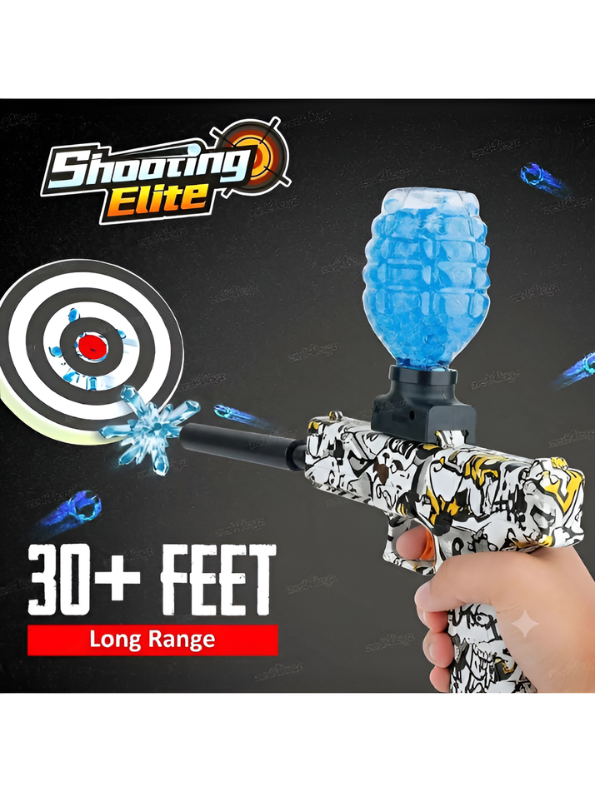 Blokk Blaster Automatic Gel Ball Gun with Water Bead Hopper & Silencer Extension, Write Graffiti Splatter MD446