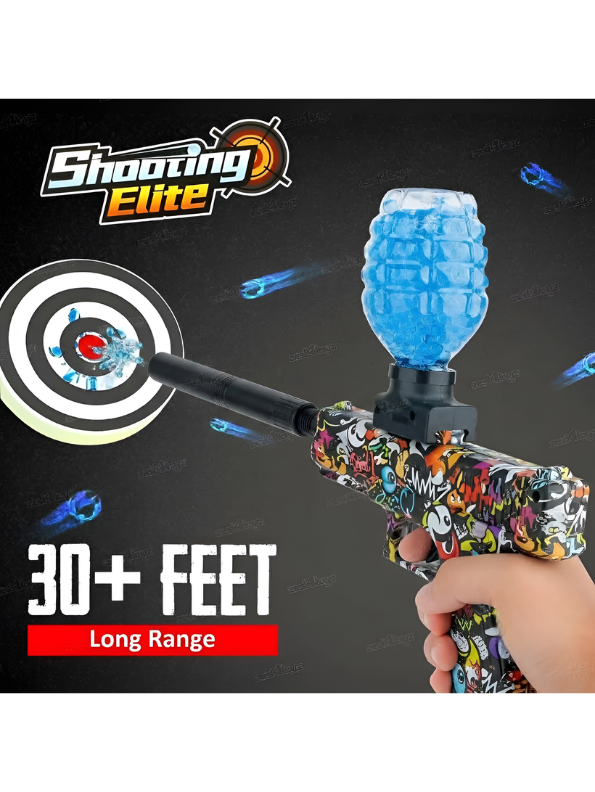 Blokk Blaster Automatic Gel Ball Gun with Water Bead Hopper & Silencer Extension, Red Graffiti Splatter MD446