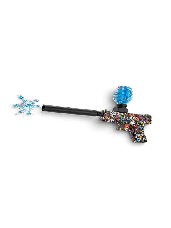 Blokk Blaster Automatic Gel Ball Gun with Water Bead Hopper & Silencer Extension, Red Graffiti Splatter MD446