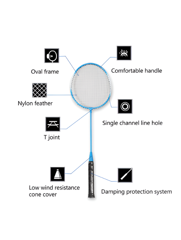 Blue 2-Piece Badminton Racket Set, High-Performance T-Joint Frame, Shock-Absorbing Comfort Handle, Includes Durable Racket Bag LMI1322