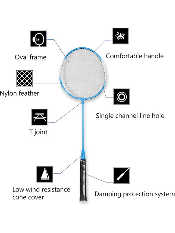 Blue 2-Piece Badminton Racket Set, High-Performance T-Joint Frame, Shock-Absorbing Comfort Handle, Includes Durable Racket Bag LMI1322