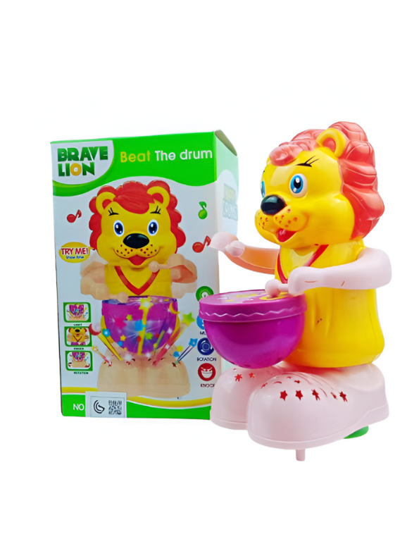Brave Lion Musical Drummer Toy – Battery Operated Cartoon Lion with Lights, Sound & 360° Rotation LMI8238.