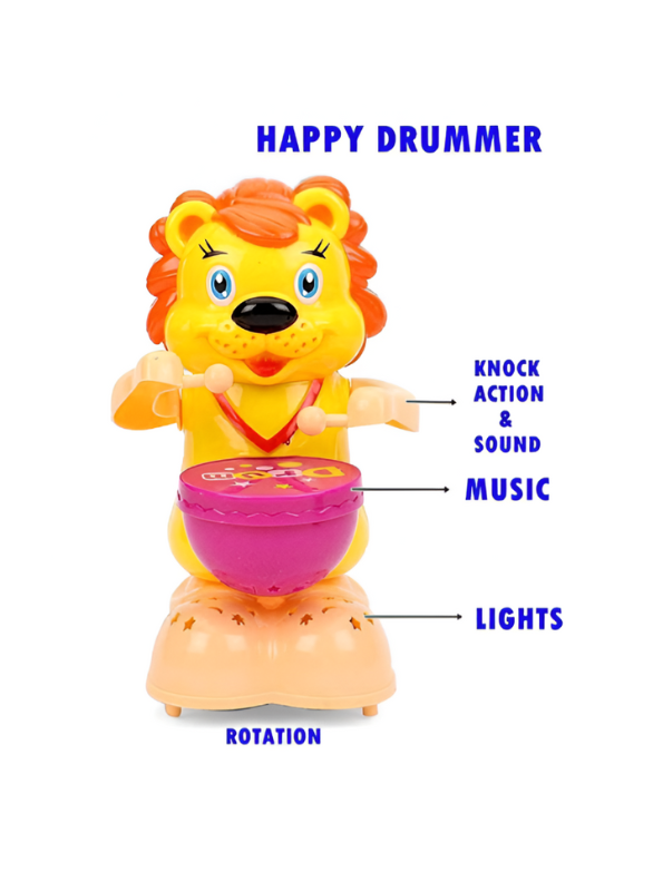 Brave Lion Musical Drummer Toy – Battery Operated Cartoon Lion with Lights, Sound & 360° Rotation LMI8238.