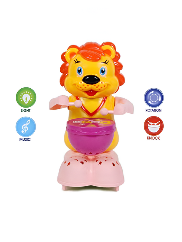 Brave Lion Musical Drummer Toy – Battery Operated Cartoon Lion with Lights, Sound & 360° Rotation LMI8238.