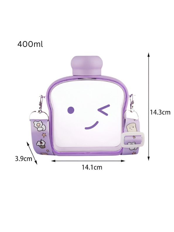 Bread-Shaped Smiley Face Plastic Water Bottle – 400ml Cute & Leakproof for Kids and Adults NOV538.