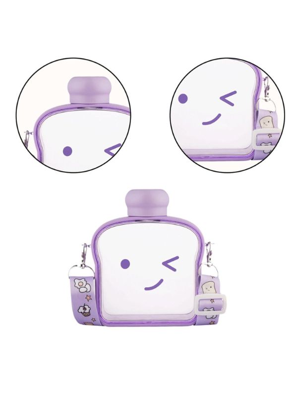 Bread-Shaped Smiley Face Plastic Water Bottle – 400ml Cute & Leakproof for Kids and Adults NOV538.