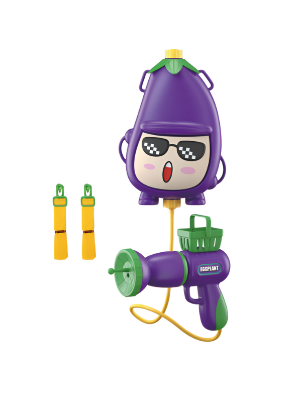 BrinjalSplash – 1800ml Purple Backpack Water Gun for Kids | High-Capacity Pichkari with Adjustable Straps & Sunglasses Design LMI14411.