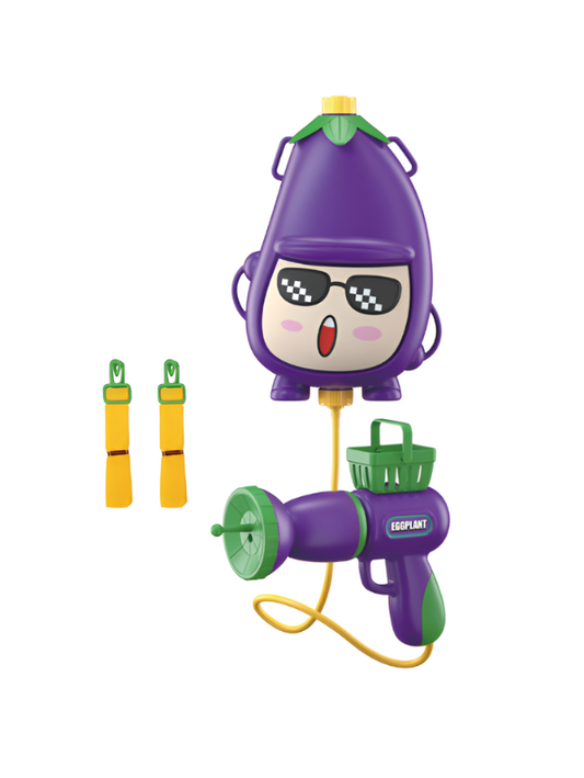 BrinjalSplash – 1800ml Purple Backpack Water Gun for Kids | High-Capacity Pichkari with Adjustable Straps & Sunglasses Design LMI14411.