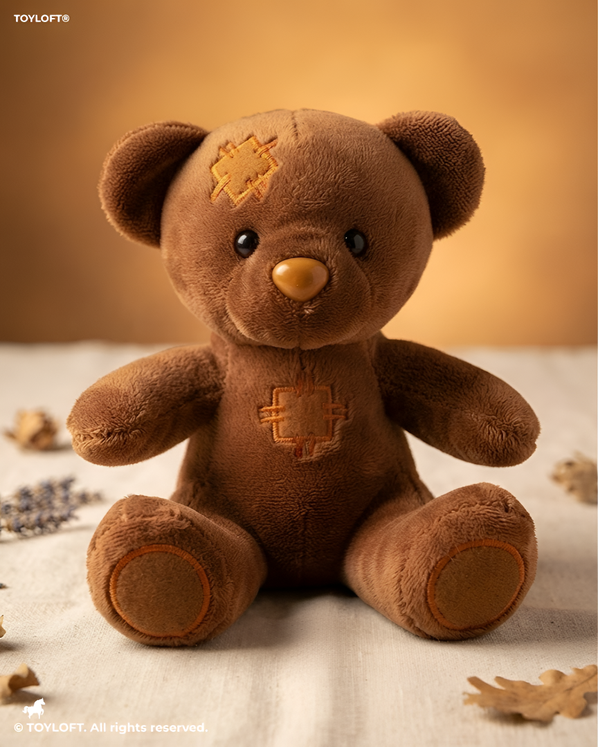 Brown Patchwork Teddy Bear Plush Toy – 7" Soft Stuffed Animal Soft Toy ST15028