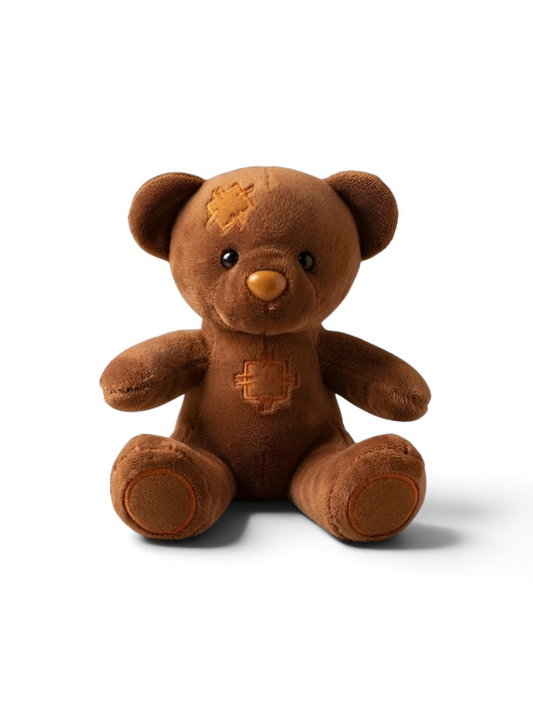 Brown Patchwork Teddy Bear Plush Toy – 7" Soft Stuffed Animal Soft Toy ST15028