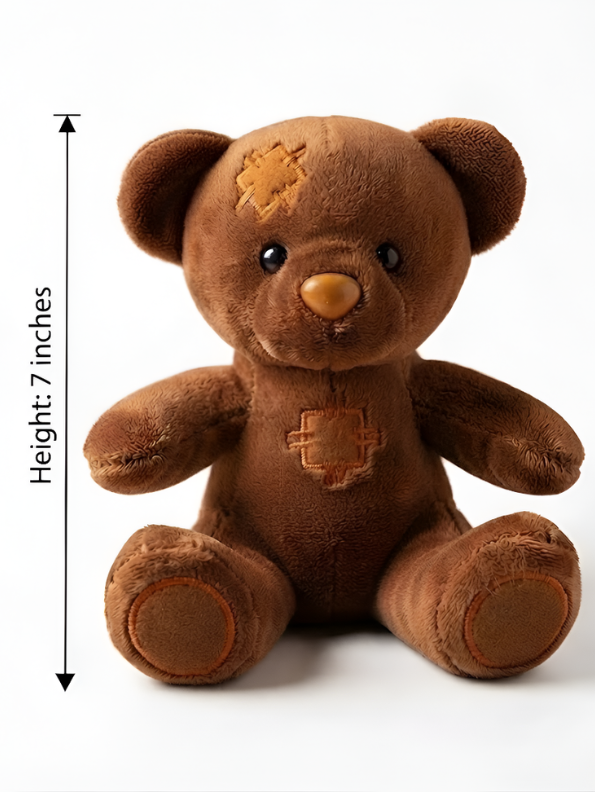Brown Patchwork Teddy Bear Plush Toy – 7" Soft Stuffed Animal Soft Toy ST15028