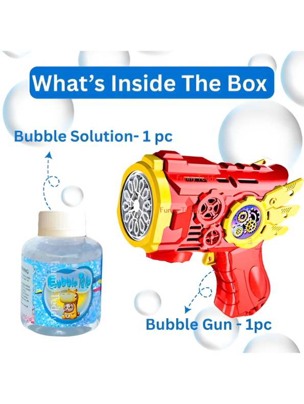Bubble Gun with LED Lights & Rotating Gears, Leak-Proof Blue LMI16604.