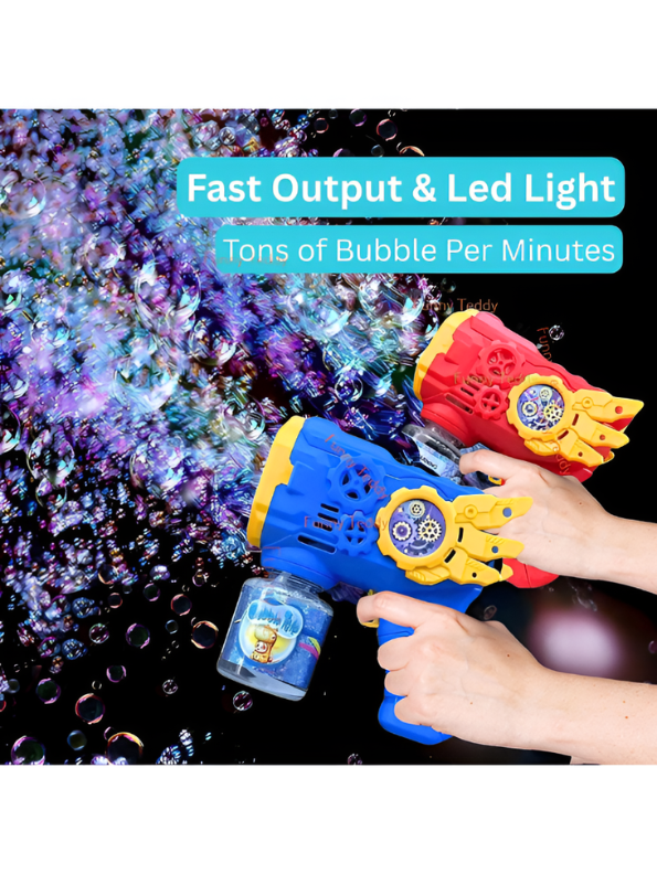 Bubble Gun with LED Lights & Rotating Gears, Leak-Proof Blue LMI16604.