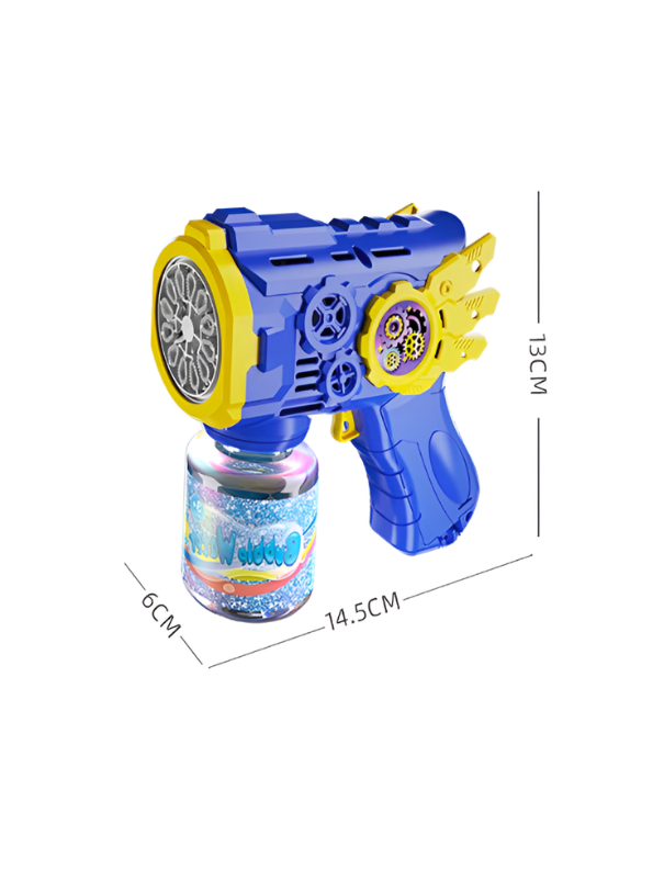 Bubble Gun with LED Lights & Rotating Gears, Leak-Proof Blue LMI16604.