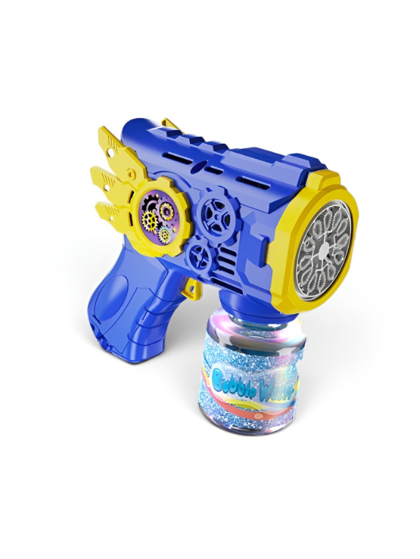 Bubble Gun with LED Lights & Rotating Gears, Leak-Proof Blue LMI16604.