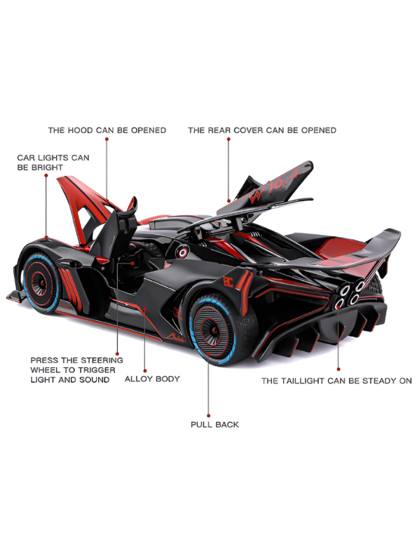 Bugatti Bolide Diecast Model Car – Scale 1:24 With Smoke Zinc Alloy Diecast Car Collectible for Kids and Adults LMI15527