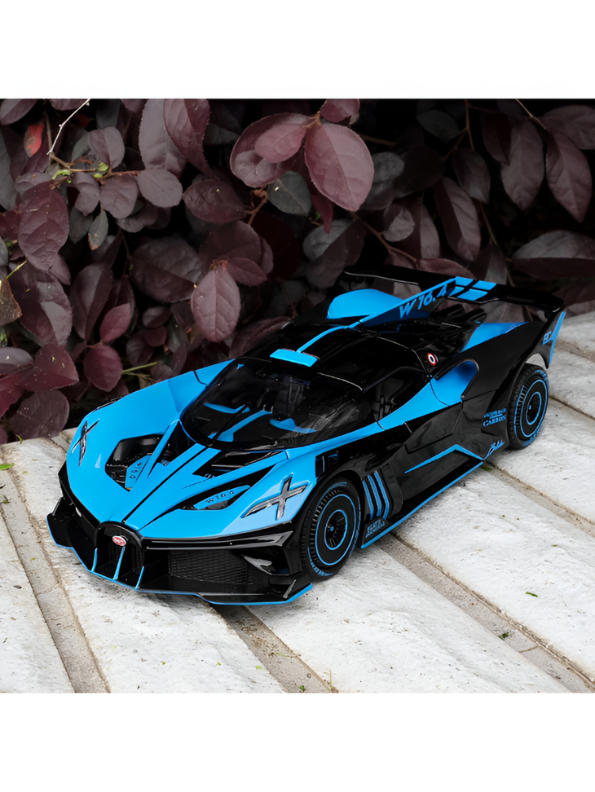 Bugatti Bolide Diecast Model Car – Blue Scale 1:24 With Smoke Zinc Alloy Diecast Car Collectible for Kids and Adults LMI15527