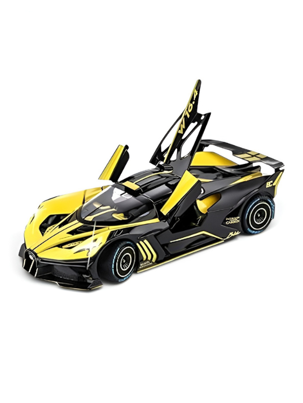 Bugatti Bolide Diecast Model Car – Yellow Scale 1:24 With Smoke Zinc Alloy Diecast Car Collectible for Kids and Adults LMI15527