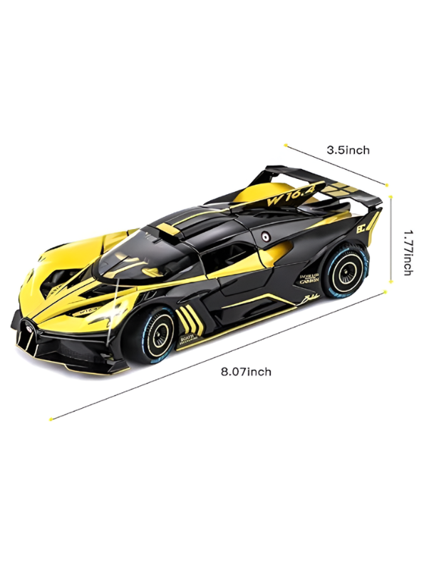 Bugatti Bolide Diecast Model Car – Yellow Scale 1:24 With Smoke Zinc Alloy Diecast Car Collectible for Kids and Adults LMI15527