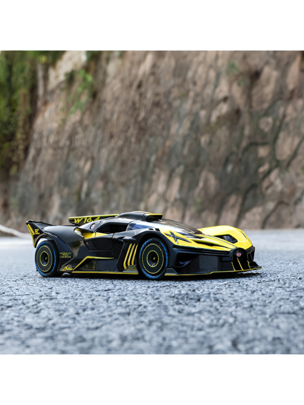 Bugatti Bolide Diecast Model Car – Yellow Scale 1:24 With Smoke Zinc Alloy Diecast Car Collectible for Kids and Adults LMI15527