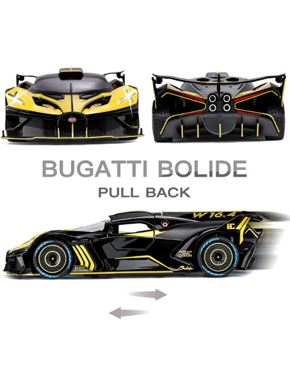 Bugatti Bolide Diecast Model Car – Yellow Scale 1:24 With Smoke Zinc Alloy Diecast Car Collectible for Kids and Adults LMI15527